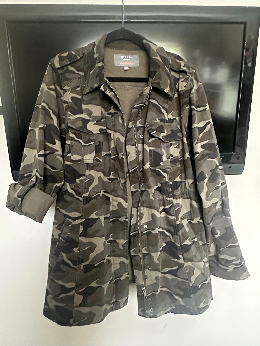 torrid Camo Print cinch waist jacket